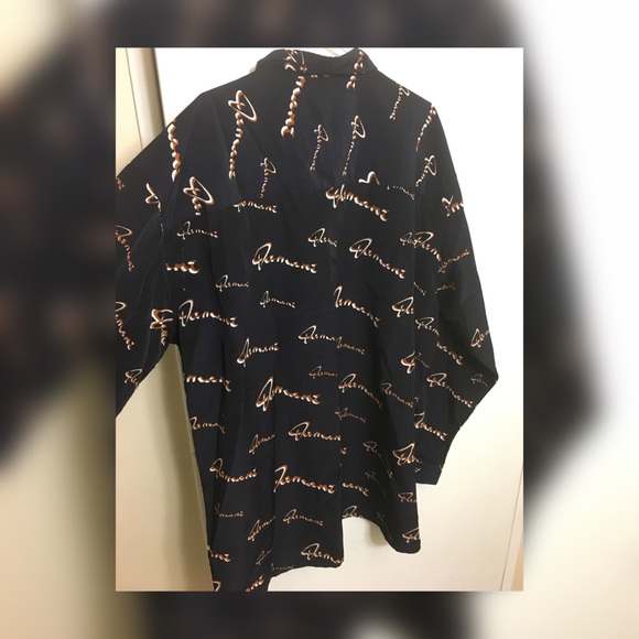 Damani Dada Navy Blue, Brown and White Logo Long sleeve Dress Shirt! XXL - Picture 2 of 7